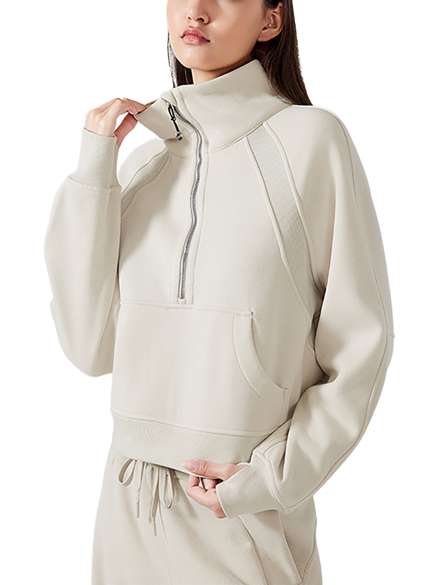 Adult 1/4 Zip Scuba Pullover in Ivory