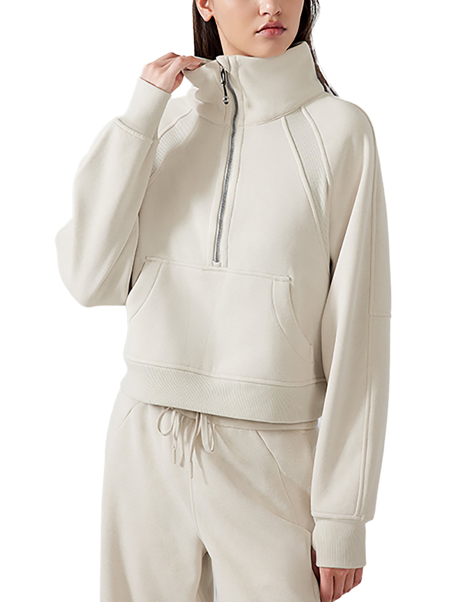 Adult 1/4 Zip Scuba Pullover in Ivory